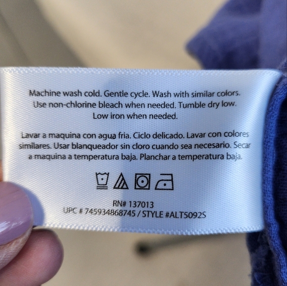 Three Dots Blue Blouse With Cap Sleeves size Large - Picture 6 of 8